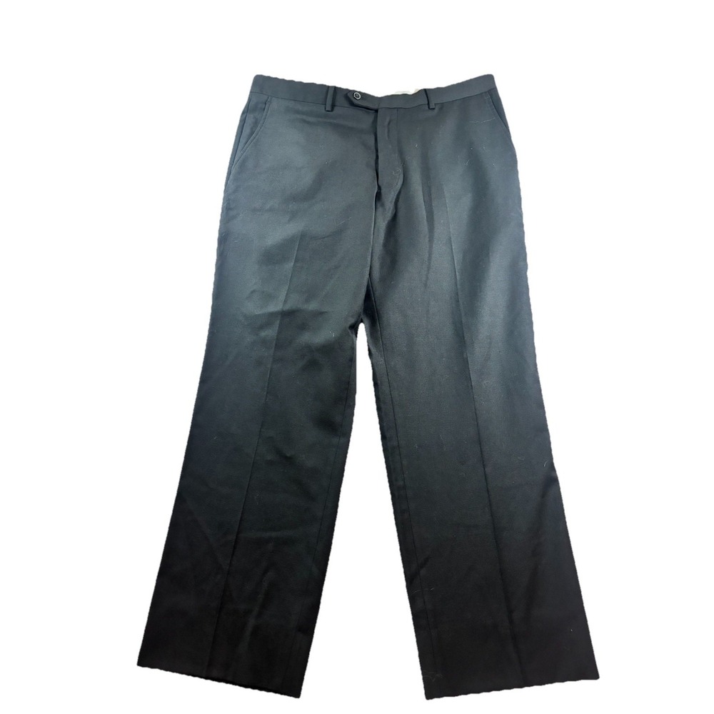 Jos A Bank Pants Mens 35x27 Black Wool 1905 Custom Flat Front Dress‎ Trousers